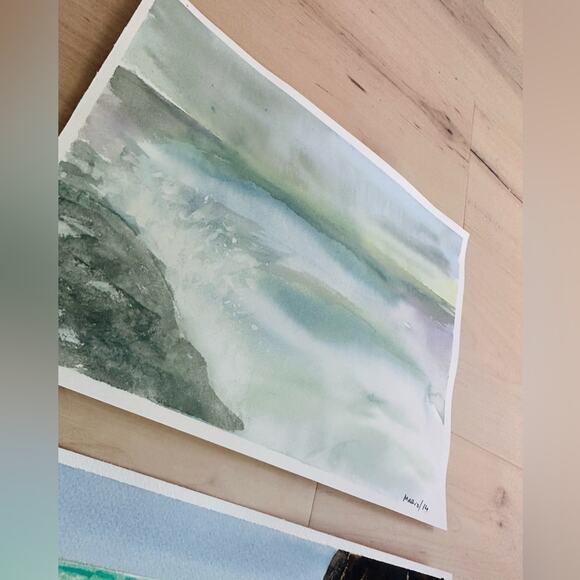 Artist Rending Watercolor Beach Scene Coastal Signed Art Set of 2 Wall Art Beach - Picture 6 of 6
